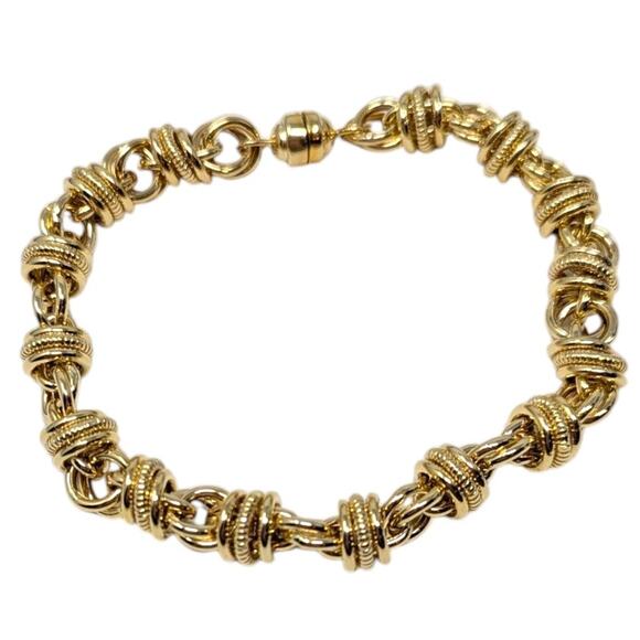 Fancy Link 14K Gold Knot Bracelet 0.4oz Solid Yellow Gold Textured Rope Design - Picture 2 of 5